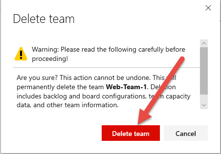 Confirm, Delete Team