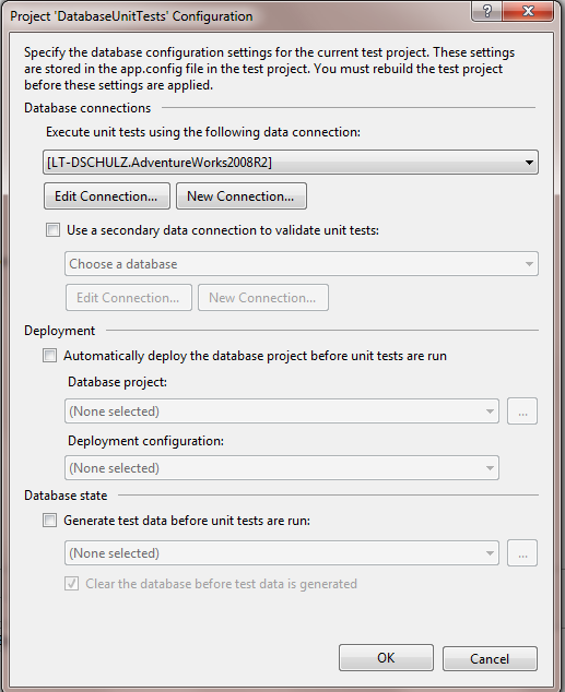 Project DatabaseUnitTests Configuration